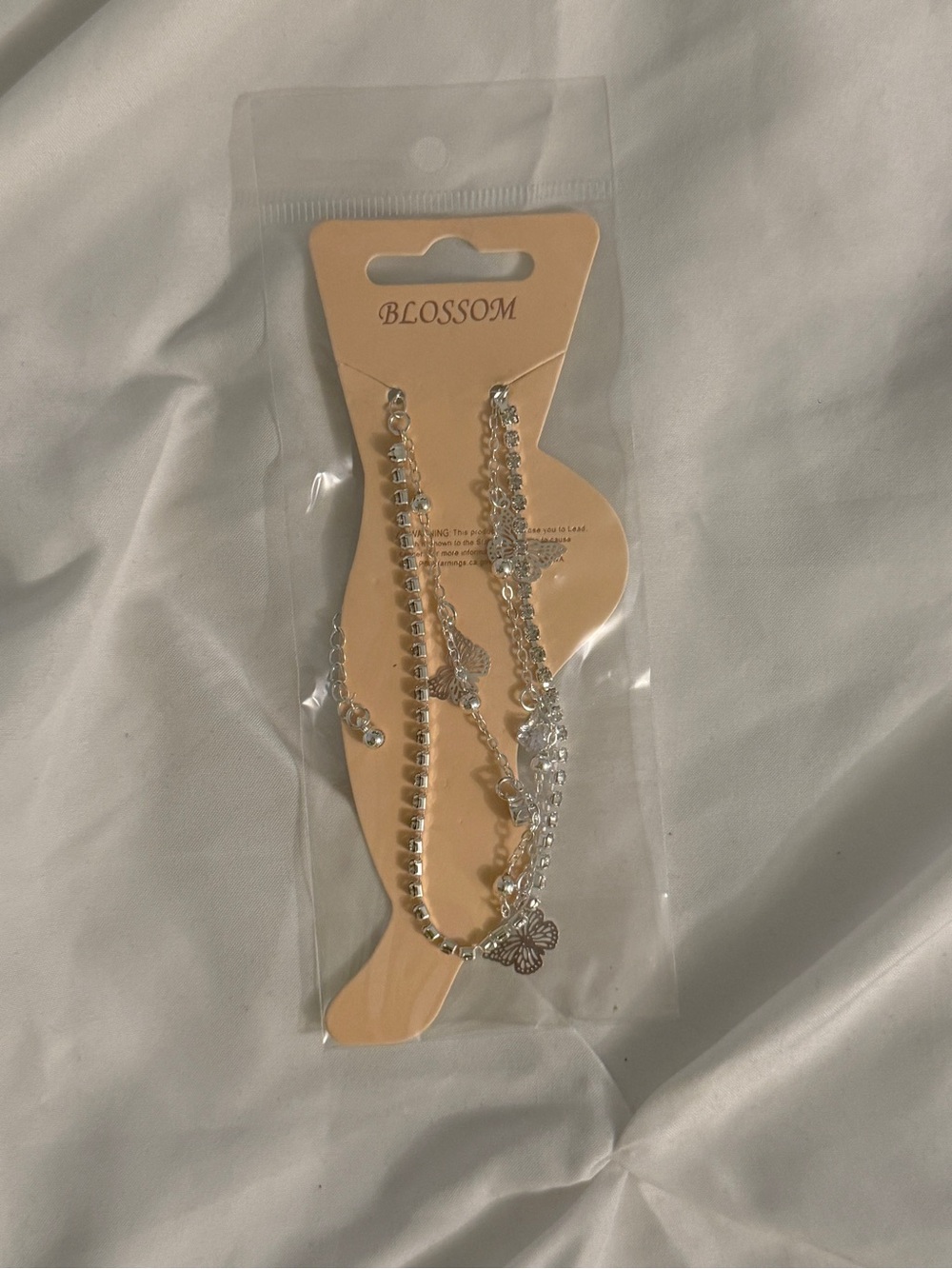 Blossom Silver Butterfly Layered Anklet Set